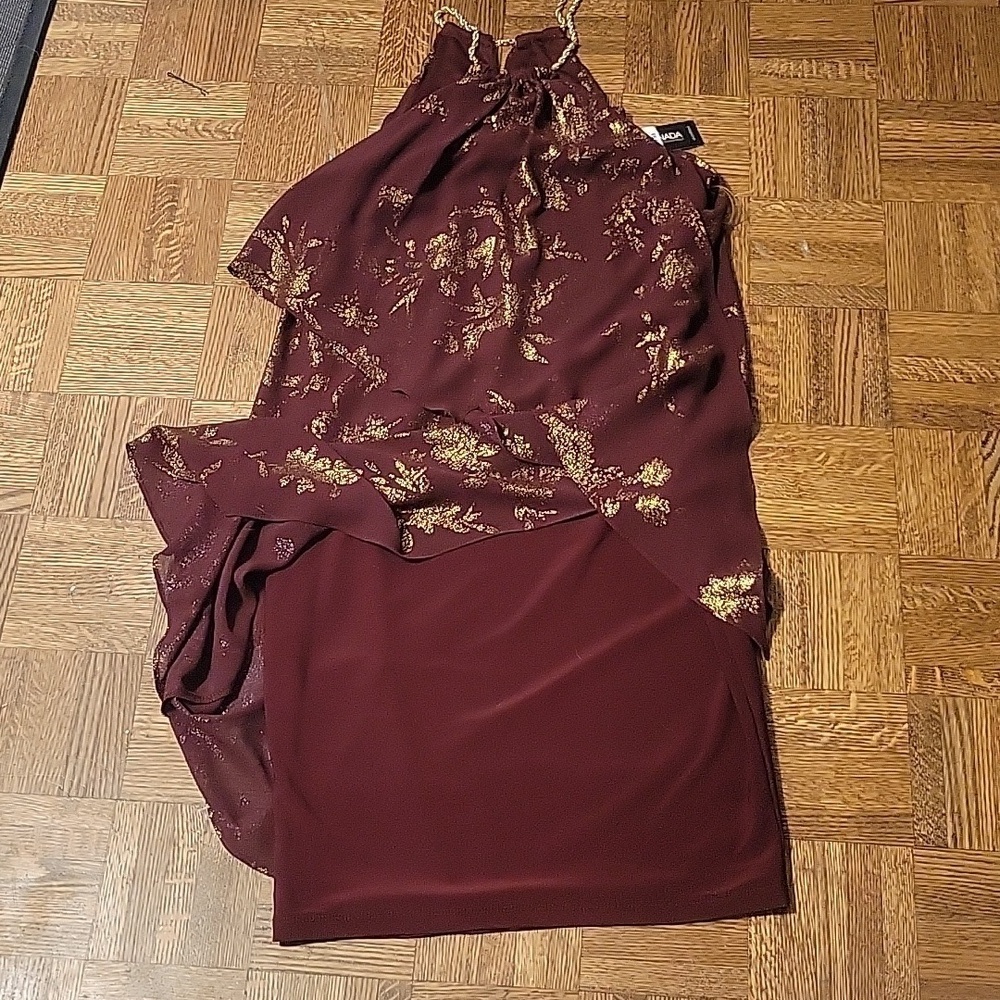Le Chateu Foil Gold Leaf Layered Chain Mini Dress - Picture 5 of 8